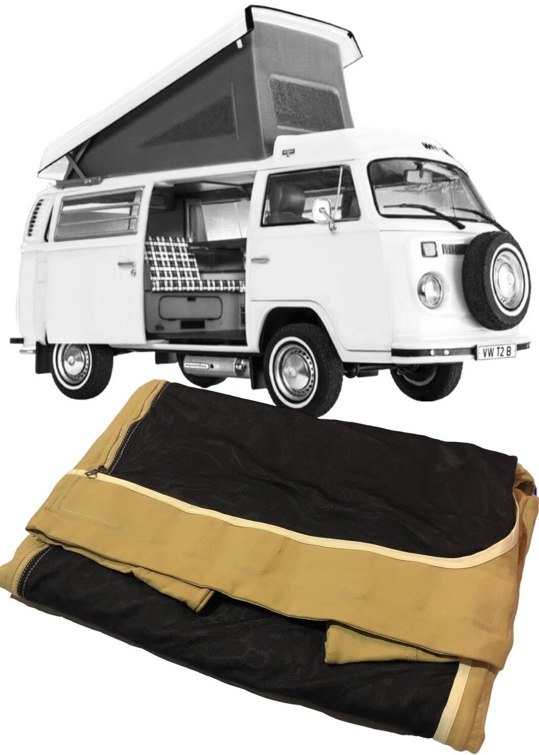 VW T2 Combi | Toile de toit relevable Westfalia, charnière arrière, beige, qualité supérieure, 08/1974-07/1979
