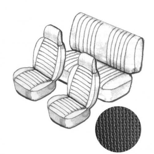 VW Kever | TMI Stoelbekleding set, met hoofdsteun, zwart basket vinyl | Kever 08/73 - 07/76 sedan