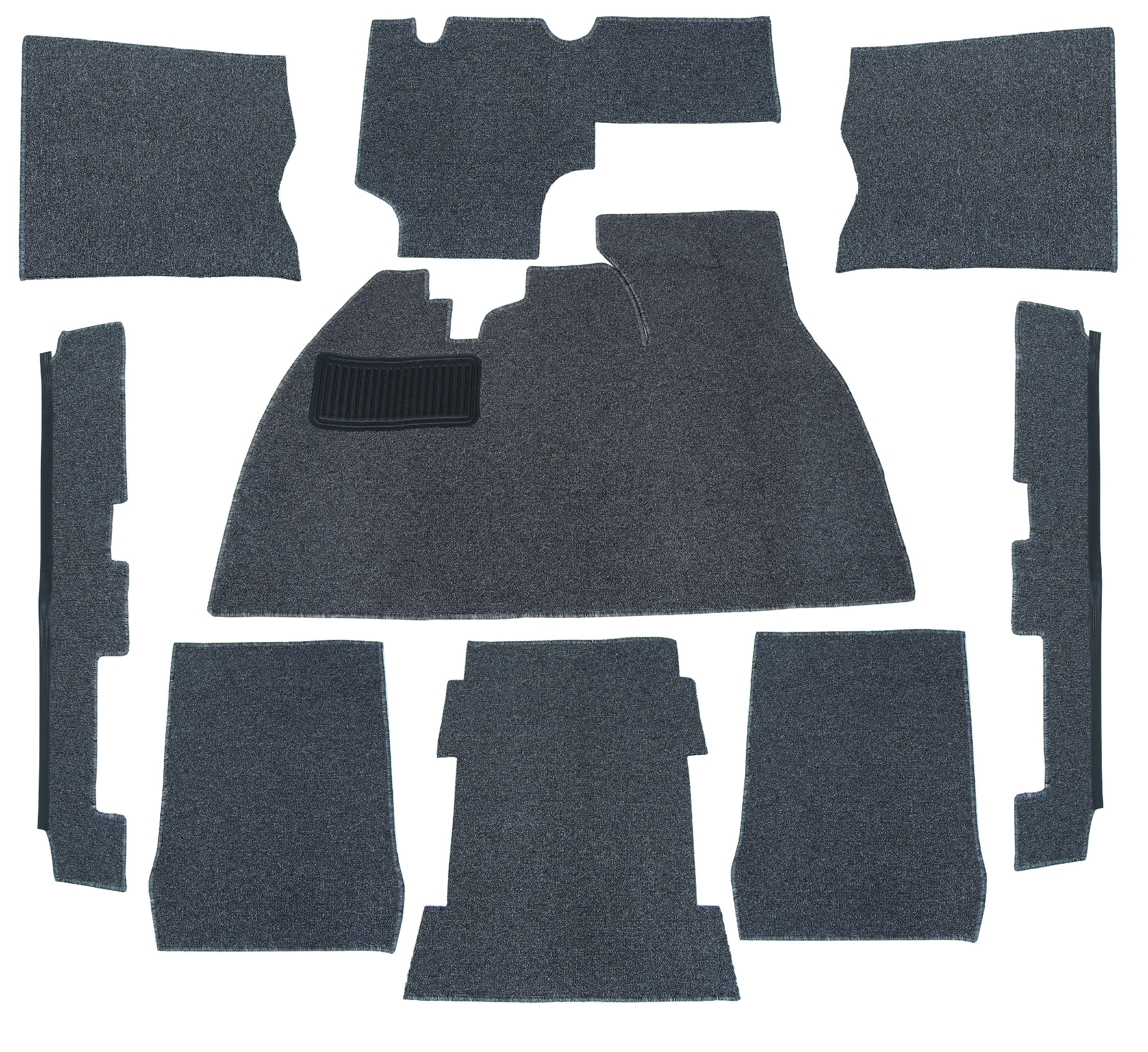 VW Kever | TMI Bouclé interieur tapijtset, gemeleerd grijs (9-delig) | Kever sedan LHD VW1200 en VW1300 08/72 en later