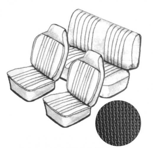 VW Kever | TMI Stoelbekleding set, met hoofdsteun, zwart basket vinyl | Kever 08/67 - 07/69 sedan