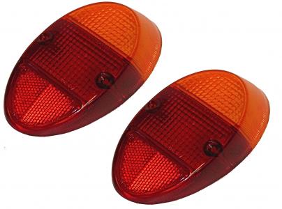 VW Cox | Cabochon de feu arrière Hella européen ambre/rouge, qualité A (la paire) | Cox: tous modèles 08/61 - 07/67, VW1200 08/67 - 07/73 | 111945241K