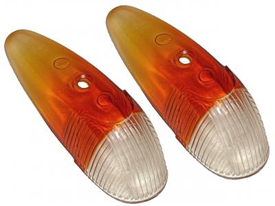 VW Cox | Cabochon de clignotant Hella italien orange/blanc (la paire) | Cox 08/60 - 09/63 | 111953161B