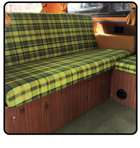 VW T2 Bus | Slaapbank bekleding set, 1400 mm breed, geruit groen/geel, 08/67-07/79