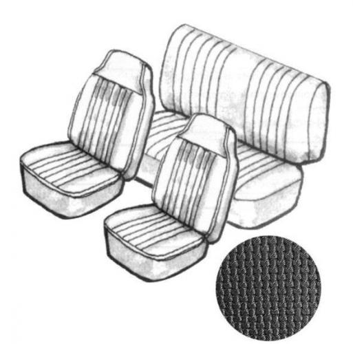 VW Kever | TMI Stoelbekleding set, met hoofdsteun, zwart basket vinyl | Kever 08/69 - 07/72 cabriolet
