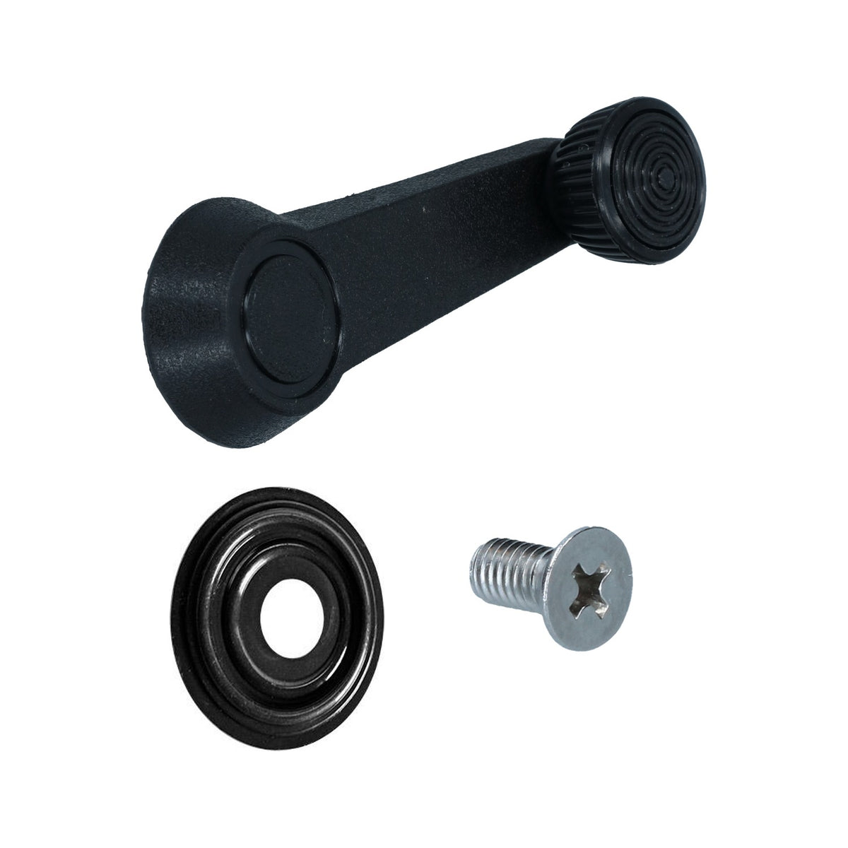 Set manivelle de lève-vitre avec rosace, noir | VW T2 Bus 08/69-07/92, Coccinelle 08/74-, KG, T3 Bus 08/69-07/92, Type 3 | 321 837 581 01C + 111 837 595A