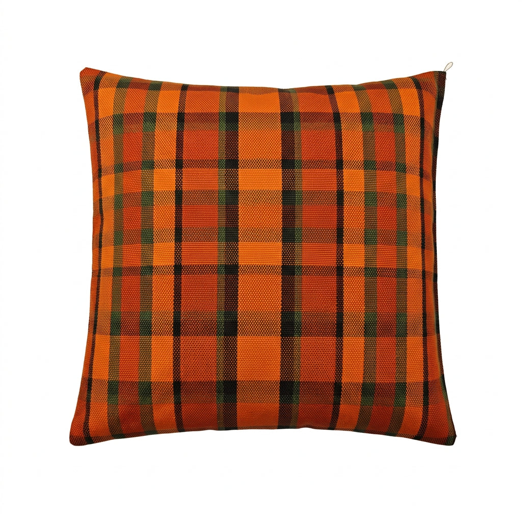 Westfalia kussen geruit oranje/geel/groen 40 x 40cm originele Westfalia stof – VW T2 Bus Westfalia – detail 2