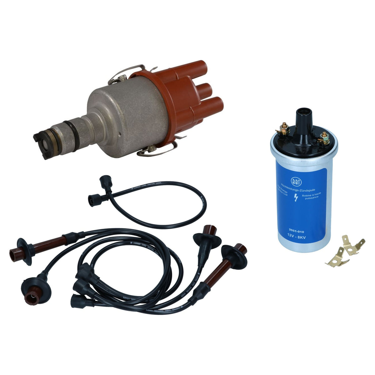 123 Ignition TUNE+ complete set Type 4 – Bluetooth programmeerbaar, bobine blauw en bougiekabelset – VW T2 Bus, T3 Bus