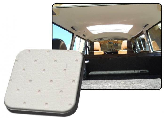 VW T2 Combi | TMI Ciel de toit vinyle perforé, avec toit ouvrant, blanc cassé | Bus 08/72 - 07/74, 7 baleines (3x toit ouvrant)